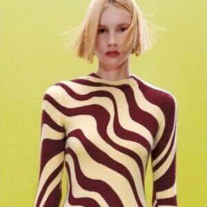 Zara Zebra Print Jacquard Knit Mini Dress Long Sleeve Size Small Wool blend NWOT